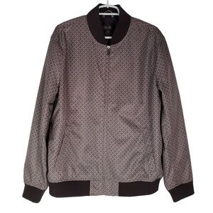 Tasso Elba Bomber Geometric Pattern Full Zip Jacket Brown White Mens Large